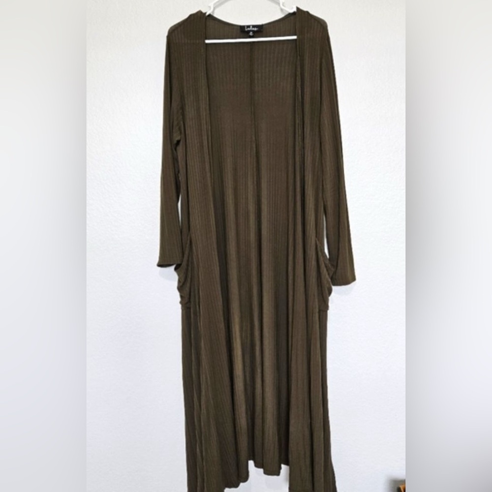 NWOT Lulus | Brody Olive Green Ribbed Maxi Long Duster Cardigan - Picture 5 of 8